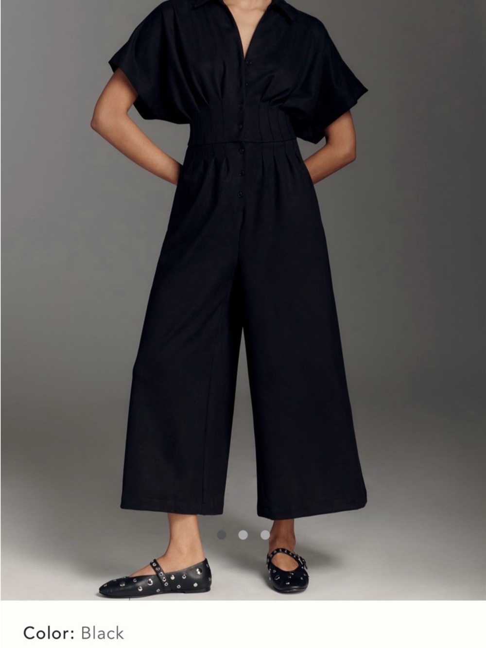 Black Button-Front Wide-Leg Jumpsuit